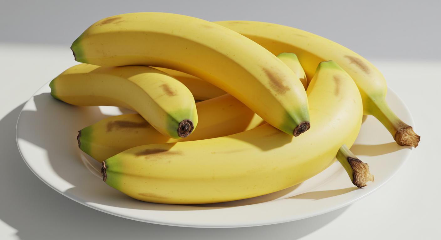 バナナ｜白い皿の上に自然光の入るばなな